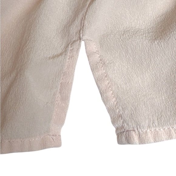 Pink 100% silk loose fit crepe de chine short sleeve blouse with neck detail - Picture 10 of 13